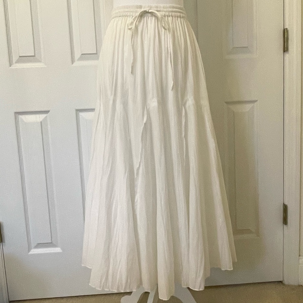 NWT Indigo Thread Co Cream Boho Drawstring Raw Edge Cotton Broomstick Skirt